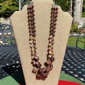 NY & Co Metallic Brown/Gold/Beige Beaded Necklace